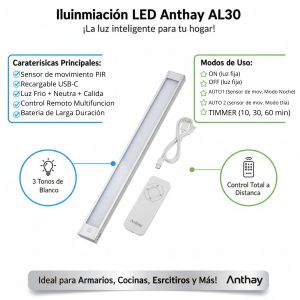 LISTON LED INTELIGENTE RECARGABLE USB 30CM CONTROL REMOTO LIGHT HOUSE - Vista 3