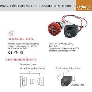 MINI VOLTIMETRO-AMP. DIGITAL COLOR ROJO - VOLTIMETRO-AMPERIMETRO TBCIN - Vista 2