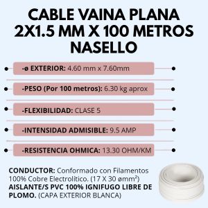 CABLE VAINA PLANA 2X1.5 MM X 100 MTS CONDUELEC - Vista 3
