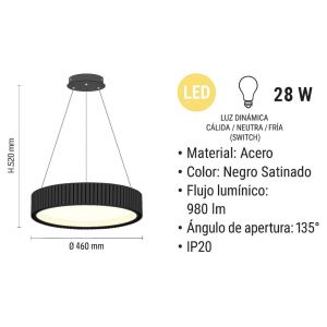 LAMPARA COLGANTE LED ACERO NEGRO 28W CAMBOYA DISEÑO MODERNO LEUK - Vista 2