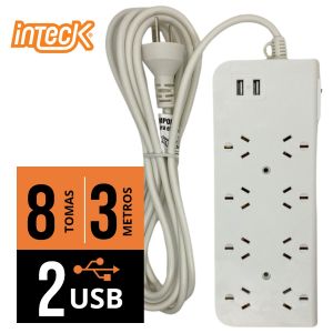 PROLONGADOR MULTIPLE 8 TOMAS + 2 USB BLANCO CON CABLE 3 MTS C/ PROTECTOR TERMICO - Vista 3
