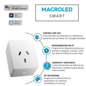 ENCHUFE TOMA INTELIGENTE WIFI SMART 10A MACROLED ALEXA GOOGLE SIRI APP - Vista 4