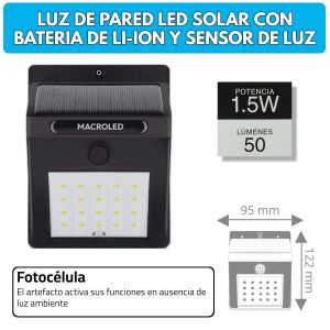 ARTEFACTO SOLAR DE PARED 1.5W IP54 MACROLED - Vista 8