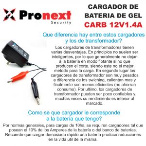 CARGADOR DE BATERIA DE GEL 12V 1.4 AMP C/ CORTE AUTOMATICO PRONEXT - Vista 3