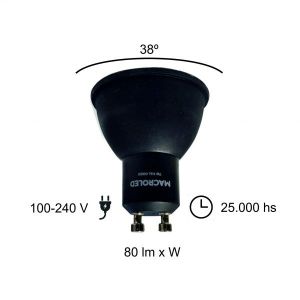 LAMPARA DICROICA NEGRA LED 7W GU10 DE PVC MACROLED - Vista 8