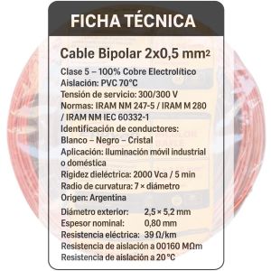 CABLE BIPOLAR BAFLE AUDIO BICOLOR ROJO Y NEGRO 0.50MM X 100 MTS EPUYEN - Vista 5