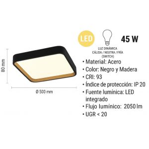 PLAFON LED ACERO NEGRO Y MADERA 45W GALACTIC DISEÑO CUADRADO MODERNO LEUK - Vista 1