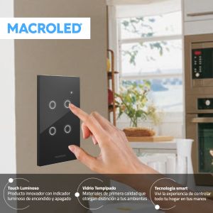 LLAVE LUZ PARED INTERRUPTOR WIFI TOUCH SMART 4 CANAL C/ CAPACITOR 7A MACROLED ROMA - Vista 14