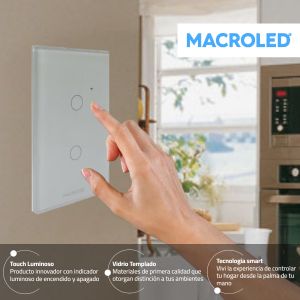 LLAVE LUZ PARED INTERRUPTOR WIFI TOUCH SMART 2 CANAL C/ CAPACITOR 7A MACROLED ROMA - Vista 7