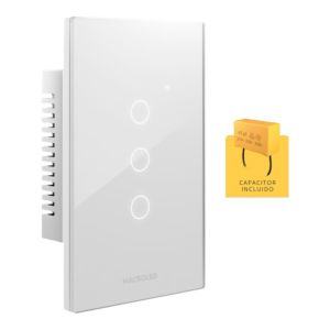 LLAVE LUZ PARED INTERRUPTOR WIFI TOUCH SMART 3 CANAL C/ CAPACITOR 7A MACROLED ROMA - Vista 2