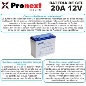 BATERIA DE GEL DE 12V 20 AH PRESS CICLO PROFUNDO - Vista 3