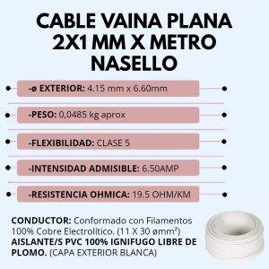 CABLE VAINA PLANA 2X1 MM X METRO CONDUELEC - Vista 3