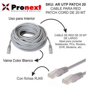 CABLE PARA RED PATCH CORD DE 20 METROS UTP PRONEXT - Vista 2