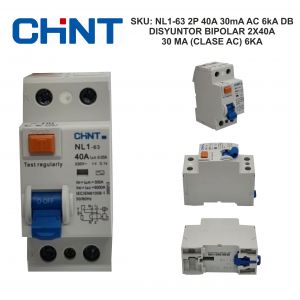 DISYUNTOR BIPOLAR 2X40A 30 MA (CLASE AC) 6KA CHINT - Vista 5