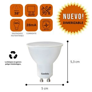 LAMPARA LED DICROICA 7W GU10 DIMERIZABLE CANDELA - Vista 6