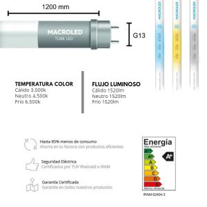 TUBO LED 18W T8 1.20 MTS DE PVC NANO MACROLED - Vista 9