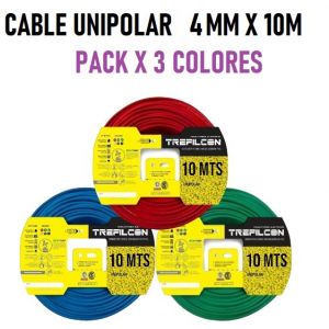 CABLE UNIPOLAR 4 MM TREFILCON X 10M PACK X 3 COLORES (ROJO- CELESTE - VERDE/AMARILLO) - Vista 1