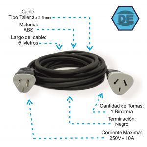 ALARGUE PROLONGADOR NEGRO 3X2.5 MM X 5 METROS - Vista 1
