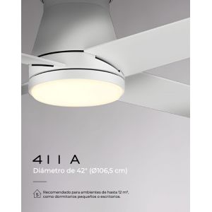 VENTILADOR DE TECHO BLANCO Y MADERA 411A CON LUZ 42” MOTOR DE ALTA EFICIENCIA LEUK