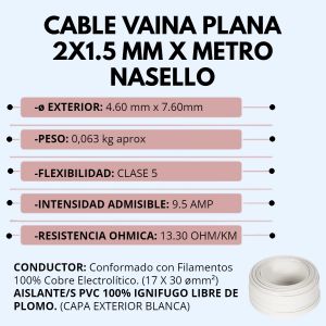 CABLE VAINA PLANA 2X1.5 MM X METRO CONDUELEC - Vista 3