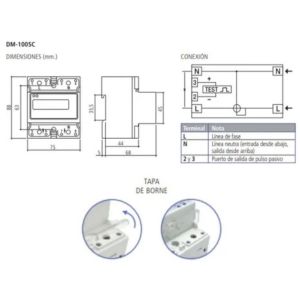 MEDIDOR DE ENERGIA CONSUMO MONOFASICO RIEL DIN DM-100SC TBCIN - Vista 3