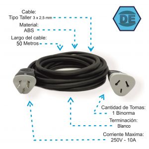 ALARGUE PROLONGADOR NEGRO 3X2.5 MM X 50 METROS - Vista 1