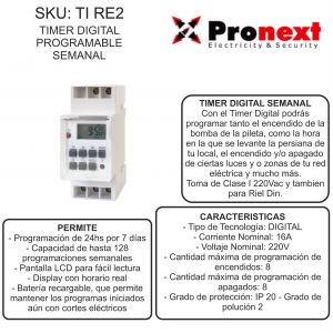 TIMER DIGITAL PROGRAMABLE PARA RIEL DIN PRONEXT - Vista 3