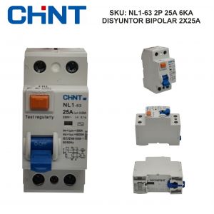 DISYUNTOR BIPOLAR 2X25A 30 MA (CLASE AC) 6KA CHINT - Vista 4