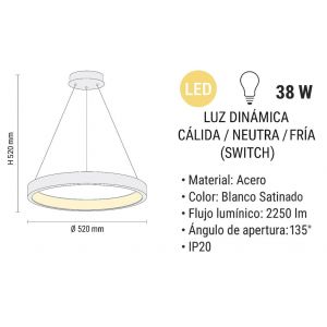LAMPARA COLGANTE LED ACERO BLANCO 38W COSMO DISEÑO MINIMALISTA LEUK - Vista 2