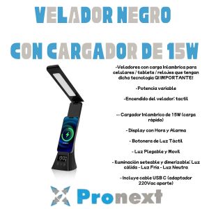 VELADOR NEGRO CARGADOR 15WTS PRONEXT - Vista 5