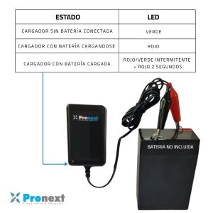 CARGADOR DE BATERIA DE GEL 12V 1.4 AMP C/ CORTE AUTOMATICO PRONEXT - Vista 5
