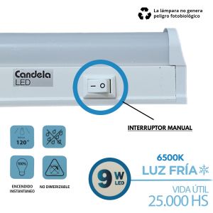 LISTON LED 9W 60 CM T5 FRIO PVC 220V IP20 CANDELA - Vista 4