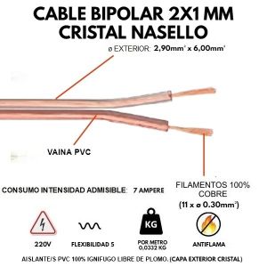 CABLE BIPOLAR 2X1 MM CRISTAL X METRO CONDUELEC - Vista 2