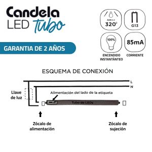 TUBO LED T8 VIDRIO 18W FRIO 120 CM CANDELA - Vista 3