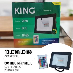 REFLECTOR LED 20W RGB KING 220V RGB+W C/ CONTROL REMOTO RF - Vista 7