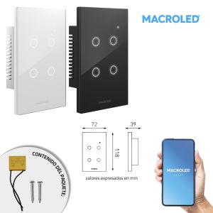 LLAVE LUZ PARED INTERRUPTOR WIFI TOUCH SMART 4 CANAL C/ CAPACITOR 7A MACROLED ROMA - Vista 15