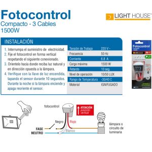 FOTOCONTROL 3 CABLES 1500 W LIGHT HOUSE - Vista 3