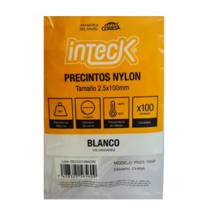 PRECINTO DE NYLON 2.5MM X100MM - BLANCO X 100 UNIDADES INTECK - Vista 2