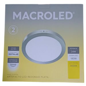 PANEL LED APLICAR REDONDO 24W PLATEADO MACROLED