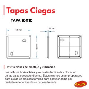 TAPA CIEGA BLANCA 10X10 EXULTT - Vista 2
