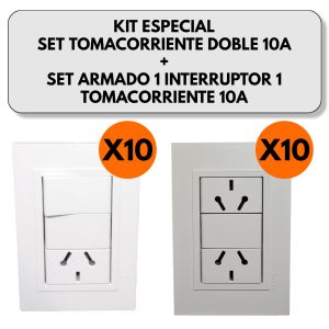 KIT ESPECIAL SET TOMACORRIENTE DOBLE 10A + SET ARMADO 1 INTERRUPTOR 1 TOMACORRIENTE 10A X 20 UNIDADES - Vista 2