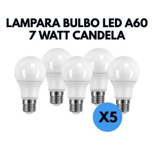 LAMPARA BULBO LED 7 WATT CANDELA COLOR FRIO X5 UNIDADES - Vista 2