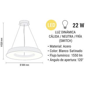 LAMPARA COLGANTE LED ACERO BLANCO 22W PIETRO DISEÑO MODERNO LEUK - Vista 2