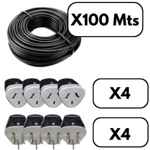 CABLE PARA HACER ALARGUE NEGRO 3X2.5 MM X 100 METROS + FICHAS - Vista 1