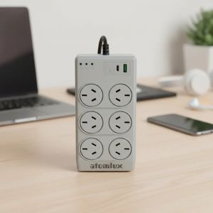 ESTABILIZADOR ATOMLUX R1000C 6 TOMAS CARGADOR USB+USB-C GRIS