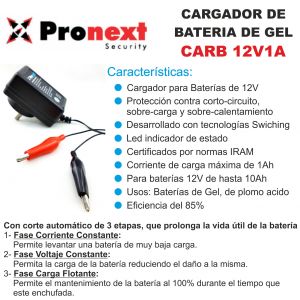 CARGADOR DE BATERIA DE GEL 12V 1 AMP C/ CORTE AUTOMATICO PRONEXT - Vista 2