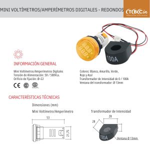 MINI VOLTIMETRO-AMP. DIGITAL COLOR AMARILLO - VOLTIMETRO-AMPERIMETRO TBCIN - Vista 2