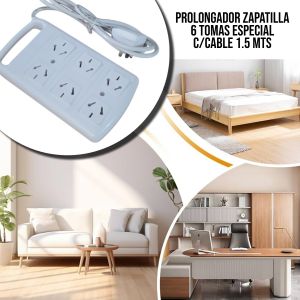PROLONGADOR ZAPATILLA 6 TOMAS ESPECIAL C/CABLE 1.5 MTS EXULTT - Vista 5