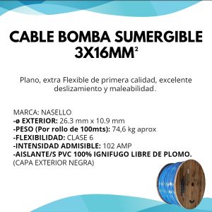 CABLE BOMBA SUMERGIBLE 3X16 MM X 100 MTS CONDUELEC - Vista 3