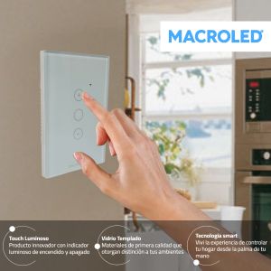 LLAVE LUZ PARED INTERRUPTOR DIMERIZABLE WIFI TOUCH SMART 1 CANAL 3A MACROLED ROMA - Vista 5